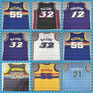 1996 Goedkope #7 Pete Maravich Jersey Paars 12 John Stockton Wit 32 Karl Malone Zwart Blauwe Jersey