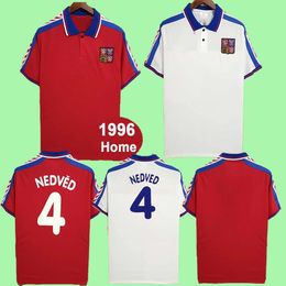 1996 República Checa Camisetas de fútbol retro NEDVED NOVOTNY POBORSKY Camiseta de fútbol blanca local roja visitante