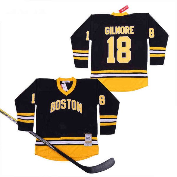 1996 Film Hockey sur glace 18 Happy Gilmore Horlohawk Boston Jersey Adam Sandler Team Home Black College Broderie et couture respirantes
