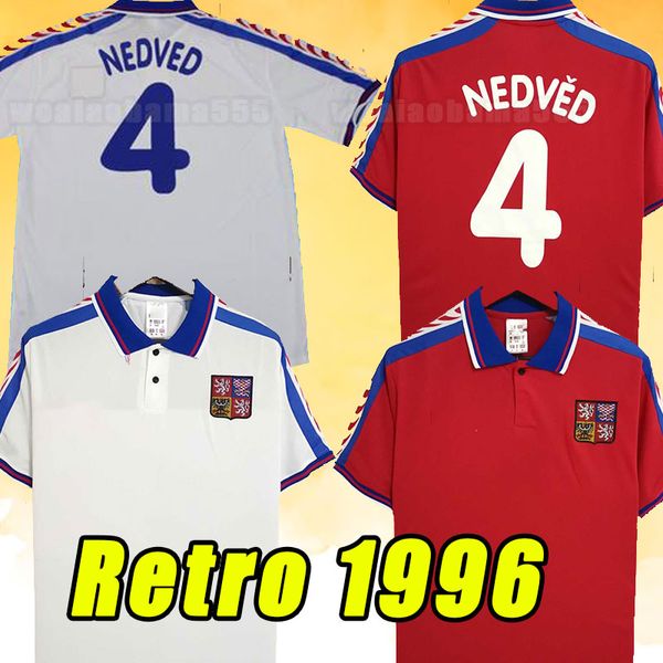 1996 Jerseys de football rétro République tchèque 1996/1997 Home Away # 18 Novotny # 4 Nedved # 8 Poborsky # 19 Frydek Classic Vintage Football Shirt Uniforme