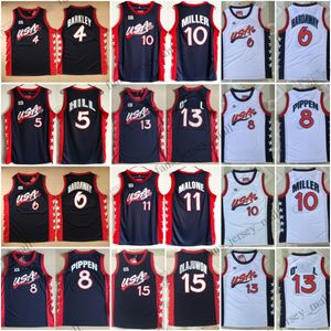 1996 Retro Jersey basketbalshirts 15 Olajuwon 4 Barkley 5 Hill 11 Malone 8 Pippen 6 Hardaway gestikte shirts