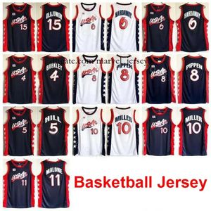 1996 US Basketball Jersey Dream Three 4 Charles Barkley 5 Hill 10 Miller 6 Penny Hardaway 8 Scottie Pippen 15 Hakeem Oluwon American