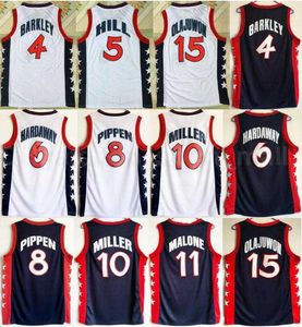 1996 US Dream Team Basketball Maillots Hakeem Olajuwon Penny Hardaway Charles Barkley Reggie Miller Scottie Pippen Grant Hill Karl Malone