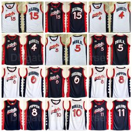 1996 US Dream Three Basketball Scottie Pijpen Jersey 8 Charles Barkley 4 Penny Hardaway 6 Hakeem Olajuwon 15 Karl Malone 11 Grant Hill 5 Reggie Miller 10 Blauw Wit