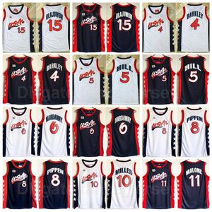 1996 US Three Basketball Scottie Pippen Jersey 8 Charles Barkley 4 Penny Hardaway 6 Hakeem Olajuwon 15 Karl Malone 11 Grant Hill 5 Reggie Miller 10 Blue White