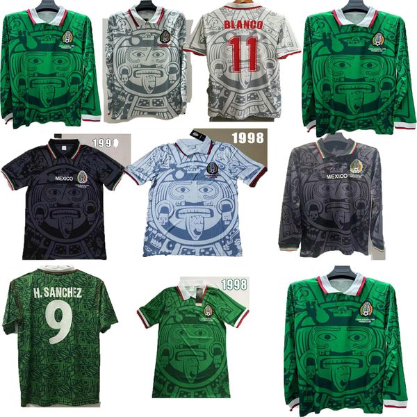 1997 1998 México Camisetas de fútbol retro Equipo nacional Hombres Camiseta de fútbol vintage de manga larga retro H. SANCHEZ T Uniforme Camiseta de fútbol HERNANDEZ Sudadera