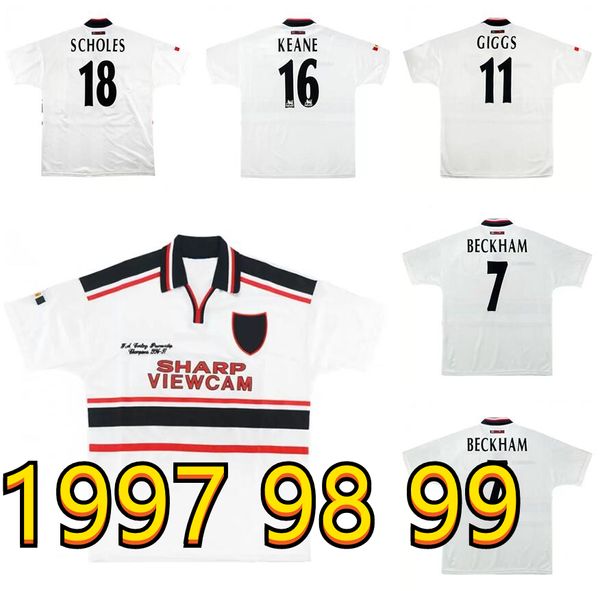 1997 98 99 United Retro UCL Final Match UTD Away Manchester Jersey 97 98 99 United Ronaldo Beckham Cantona Keane Scholes Giggs Jersey