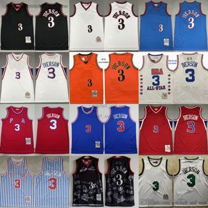 Klassiek Retro 1997-98 Basketbal 3 Allen Iverson Jersey Gestikt Klassiekers Vintage Zwart Wit Rood Blauw Jerseys 2003 all-star Retro Ademende shirts