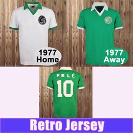 1977 COSMOS Retro Pele Heren Voetbalshirts NIEUWE Thuis Wit Weg Groen Voetbalshirts YORK Korte Mouw Volwassen Uniformen