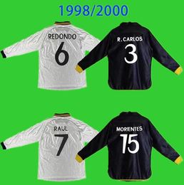 1998 1999 2000 Maillots de football rétro du Real Madrid à manches longues 98 99 00 Maillot de football vintage Classique Camiseta Accueil RAUL R.CARLOS HIERRO