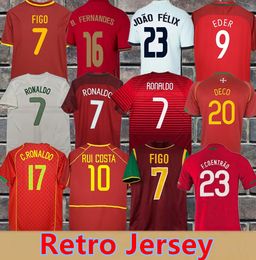 1998 1999 2002 2004 Portugal RUI COSTA FIGO Camisetas de fútbol retro para hombre 10 12 20 21 RONALDO NANI R. MEIRELES DECO EDER Inicio Rojo Visitante Camisetas de fútbol largas blancas