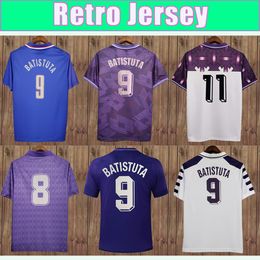 1998 1999 Batistuta masculina retro jerseys Batistuta rui Costa Home Purple Purple Football White Football Manges Uningifes para adultos