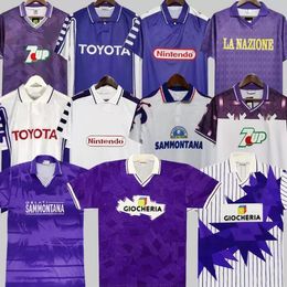 1998 1999 Fiorentina Batistuta Rui Costa Jerseys de fútbol Home Purple Purple Away White Retro Football Uniforms