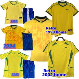 1998 2002 Retro Kids kits Brasil camisetas de fútbol camisas Carlos Romario Ronaldo Ronaldinho camisa de futebol Brasil RIVALDO ADRIANO 98 94 02 conjuntos para niños camiseta de fútbol