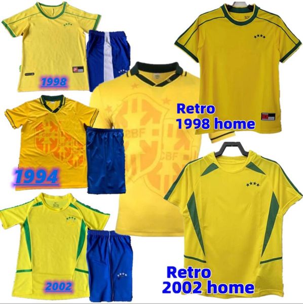 1998 2002 Retro Kids kits Brasil camisetas de fútbol camisas Carlos Romario Ronaldo Ronaldinho camisa de futebol Brasil RIVALDO ADRIANO 98 94 02 conjuntos para niños camiseta de fútbol
