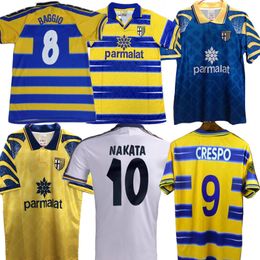 1998 99 00 Parma Calcio Mens Soccer Jerseys 1993 95 96 97 Nakata Crespo Cannavaro Baggio Asprilla Buffon Home Geelblauw voetbal shirt Korte mouw Volwassen uniformen