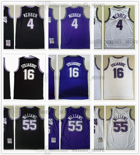 1998-99 Retro Chris 4 Webber Basketball Jerseys Jason 55 Williams Peja 16 Stojakovic Men Black Purple White Mesh Vintage