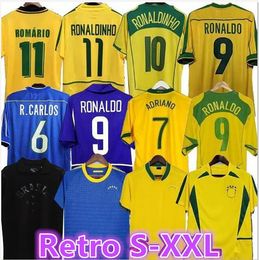 1998 Brésil maillots de football 02 chemises rétro Carlos Romario Ronaldinho 04 camisa de futebol 1994 Brésil 2006 1982 RIVALDO ADRIANO JOELINTON 1988 2000 1957 2010 99 8899
