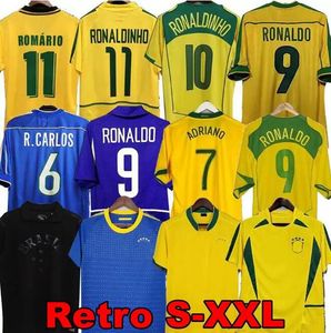 1998 Brasil Soccer Jerseys 02 Shirts rétro Carlos Romario Ronaldinho 04 Camisa de Futebol 1994 Brazils 2006 1982 Rivaldo Adriano Joelinton 1988 2000 1957 2010 99 6666