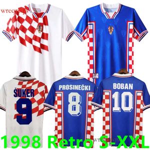 1998 Home Away Suker rétro Boban Soccer Jerseys Vintage Classic Prosinecki Football Shirt Solo Sti Tudor Mato Bic Maillot de Foot