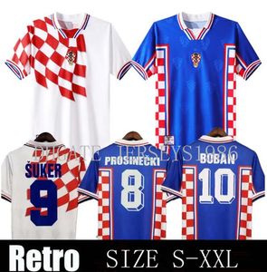 1998 Home Away Suker Retro Jerseys Boban Croatie Soccer Jerseys Vintage Classic Prosinecki Football Shirt Soldo Stimac Tudor Mato Bajic Maillot de Foot 88