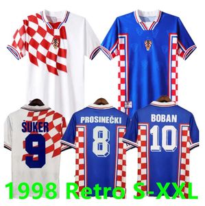 1998 Home Away Suker Retro Jerseys Boban Croatie Soccer Jerseys Vintage Classic Prosinecki Football Shirt Soldo Stimac Tudor Mato Bajic Maillot de Foot