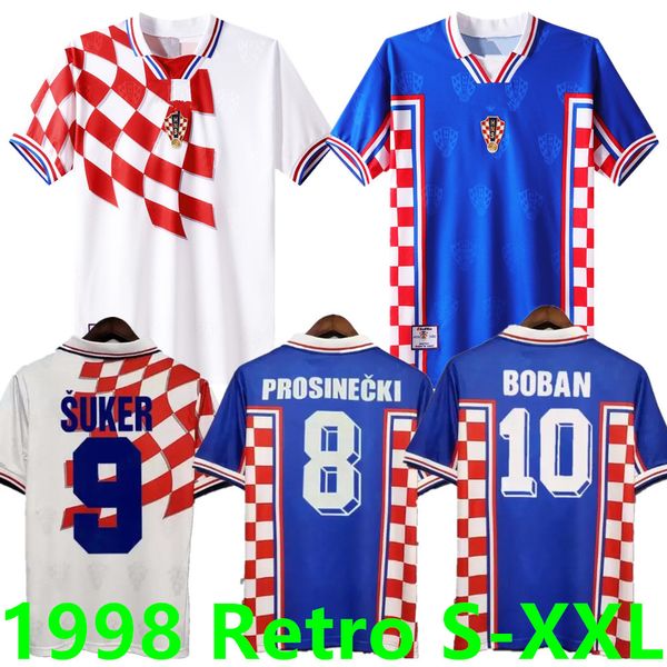 1998 Home Away SUKER Maillots rétro Boban Croatie Maillots de football vintage classique maillot de football Prosinecki SOLDO STIMAC TUDOR MATO BAJIC maillot de foot