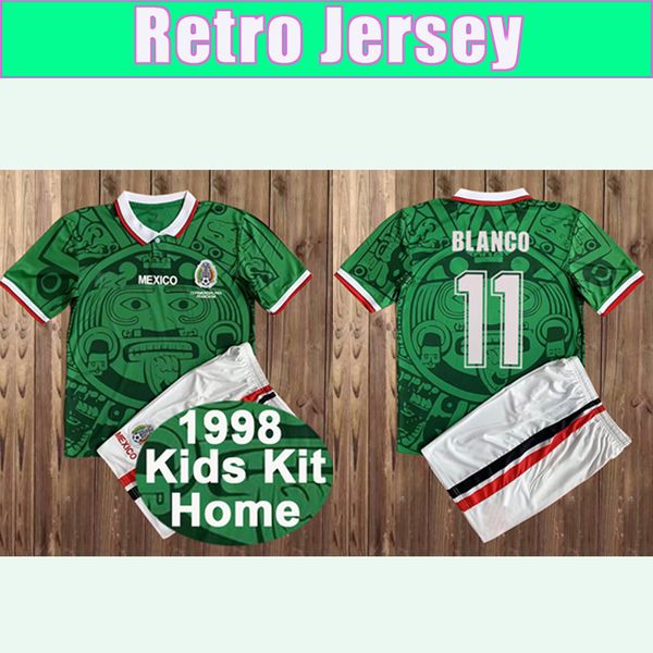 1998 MEXICO KID KIT SOCCER JERSEYS BLANCO HERNANDEZ H. SANCHEZ Ramirez Garcia Aspe Home Away Football Shirt Uniforms