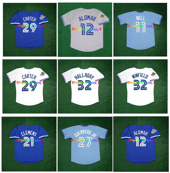 Roberto Alomar Jay Baseball Jersey 1992 1993 Série mondiale Roy Halladay John Olerud Dave Winfield Jose Bautista Roger Clemens Joe Carter Paul Molitor Bleu Taille S-4XL