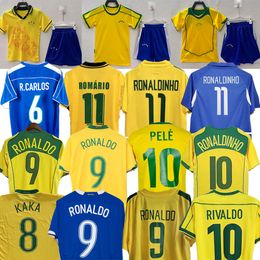 1998 Retro Brasil Pele Jerseys Men Kids 2002 2006 Romario Ronaldo Ronaldinho Camisa de fútbol 1970 1994 2004 Brasils Rivaldo Adriano Kaka Vini Jr Camisetas