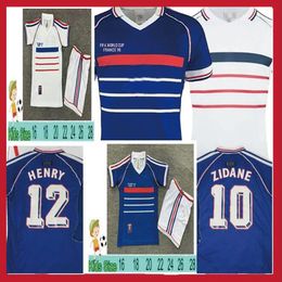1998 Retro Soccer Jersey Vintage 98 Zidane Henry Maillot de Foot Kids Soccer Shirt White Away Home Trezeguet Football Uniforms