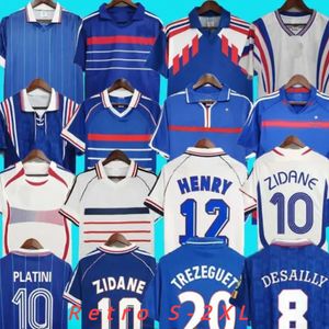 1998 Retro -versie France Soccer Jersey 96 98 02 04 06 Zidane Henry Maillot de voet voetbalshirt 2000 Home Trezeguet voetbaluniform