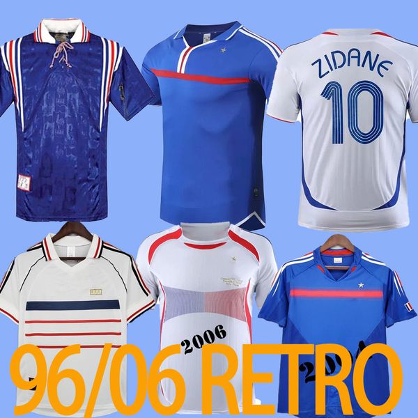 1998 Version rétro France Football Jerseys 96 98 02 04 06 Zidane Henry Maillot de pied Soccer Shirt 2000 Home Trezeguet Football Uniforme