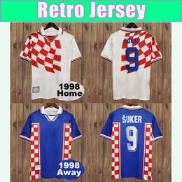 1998 SOLDO SUKER STIMAC Heren RETRO Voetbalshirts Nationale Team TUDOR BOBAN Thuis Wit Uit Blauw Voetbalshirt Korte Mouw Uniformen