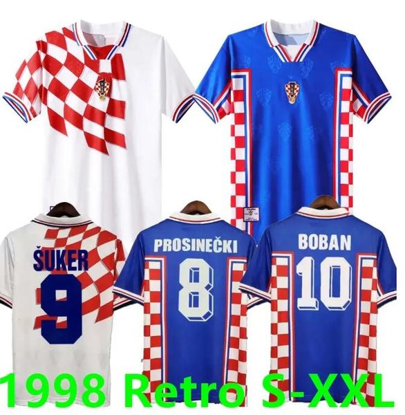 1998 Suker Boban Croatia Home Away Retro Soccer Jerseys Top Thai Quality Vintage Football Shirts Prosinecki Soldo Stimac Bajic Classic Football Shirt