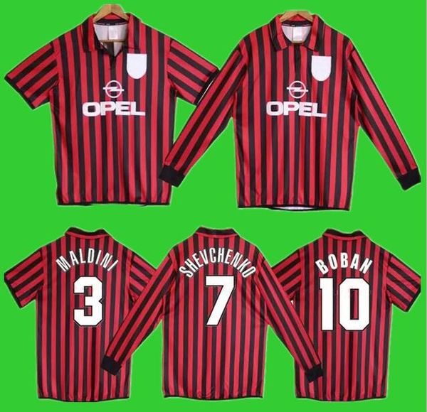 1999 2000 AC S Shevchenko Maldini Retro Soccer Jersey 99 00 Bierhoff Vintage Classic Albertini Boban Gattuso Football Camiseta