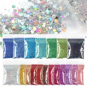 19 sacs / 190g 10G holographique grosse poudre ongles paillettes en vrac hexagone paillettes décoration ongles accessoires pour fournitures de vernis UV 240202