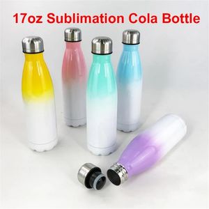 Botella de agua de Cola de 17oz con sublimación DIY con Color degradado, tazas en forma de Cola de acero inoxidable de 500ml, vaso con aislamiento de doble pared