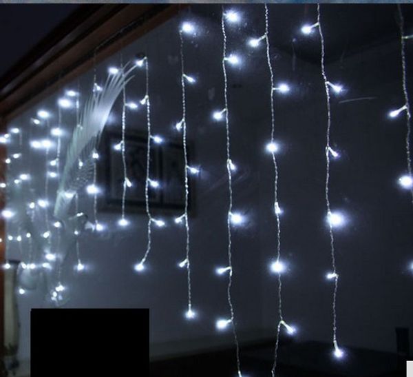 Luces de Navidad de 19 pies, cortinas, lámpara de ventana de hadas, 256 LED, iluminación de cadena de Navidad, jardín de bodas, lámpara centelleante impermeable, blanco, 110v-220V