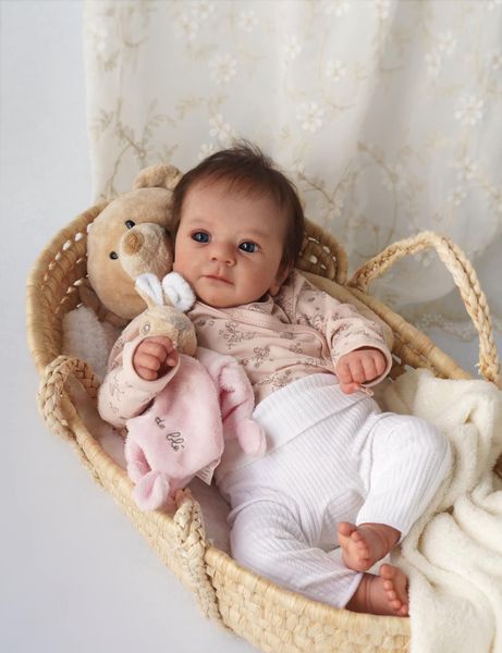 19Inch réaliste réaliste des yeux adorables ouverts Reborn Newborn Doll Girl nommé Sum avec des yeux bleus et une tétine de bébé