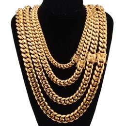 19K gouden ketting kraan Buckledensity 8mm 10 mm 12 mm 14 mm 16 mm Miami Cuban Link Chain Mens rapper Hip Hop roestvrijstalen sieraden Designer cadeau