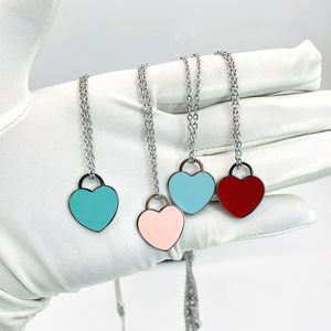 Collier coeur 19mm pour femmes, ensemble d'emballage, pendentif coeur bleu en acier inoxydable, rose vert rouge, bijoux cadeau petite amie, vente en gros