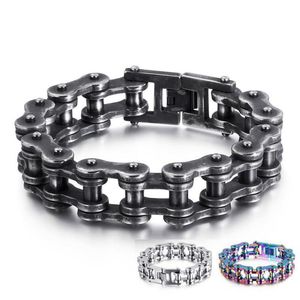 19 mm Heavy Punk Rock Hombres Arco Iris Azul Bicicleta Biker Motocicleta Cadena Pulsera Joyería Negro titanio acero Bicicleta Pulsera Ba216u