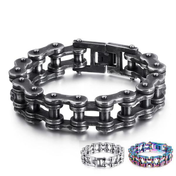 19mm lourd Punk Rock hommes arc-en-ciel bleu vélo motard moto chaîne Bracelet bijoux noir titane acier vélo Bracelet Ba298m