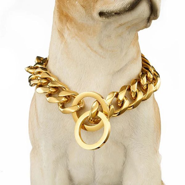 19MM Perro de acero inoxidable P Chock Collar Collar de cadena de metal Perros grandes Entrenamiento para caminar dorado Suministros para mascotas 240226