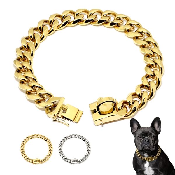 Colliers de chaîne de chien en métal en acier inoxydable de 19 mm collier d'étranglement de formation pour animaux de compagnie pour chiens de taille moyenne Pitbull bouledogue français collier d'exposition 210729