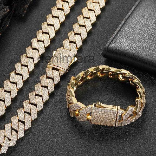 19 mm de ancho Cadenas heladas Bling Cz Piedra Chapado en oro Miami Cadena de eslabones cubanos Collar Pulsera Hip Hop Collares Joyería Regalo YT3I