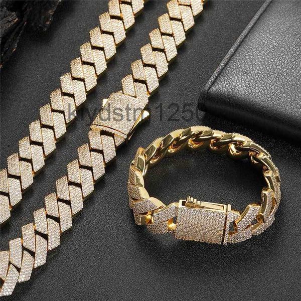 19 mm de ancho Cadenas heladas Bling Cz Piedra Chapado en oro Miami Cadena de eslabones cubanos Collar Pulsera Hip Hop Collares Joyería Regalo LNOP