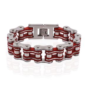 Pulsera de tenis roja de 19mm de ancho, pulseras Punk de acero inoxidable para hombre, cadena de motocicleta para bicicleta, regalo de joyería para hombre para un chico al por mayor