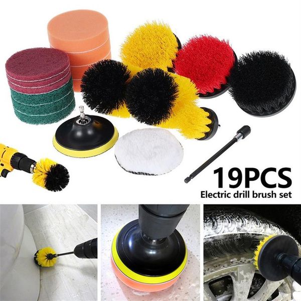 19pcs perceuse brosse accessoires ensemble perceuse électrique brosse gommage tampons coulis perceuses électriques tout usage épurateur outils de nettoyage 210256h